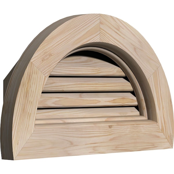 Half Round Gable Vent Unfinished, Functional, Pine Gable Vent W/ Brick Mould Face Frame, 12W X 06H